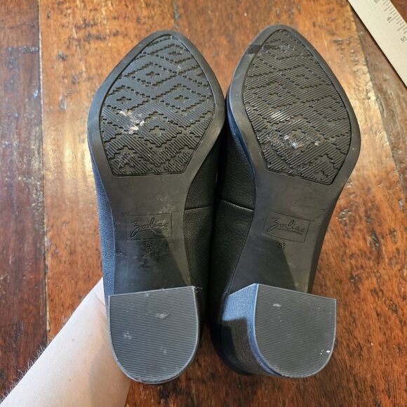 ZODIAC gloria black leather block heel pumps 8.5M classic modern work shoe - Picture 4 of 8